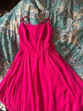 Lulu's Hot Pink Fit-and-Flare Spaghetti Strap Mini Dress 👗